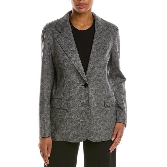 Lafayette 148 Womens 2 Single Breasted Blazer Jacket Black Gray Wool Blend - Picture 1 of 13